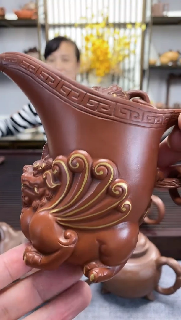 【闪购商品】紫砂茶壶朱泥描金飞虎爵壶280CC