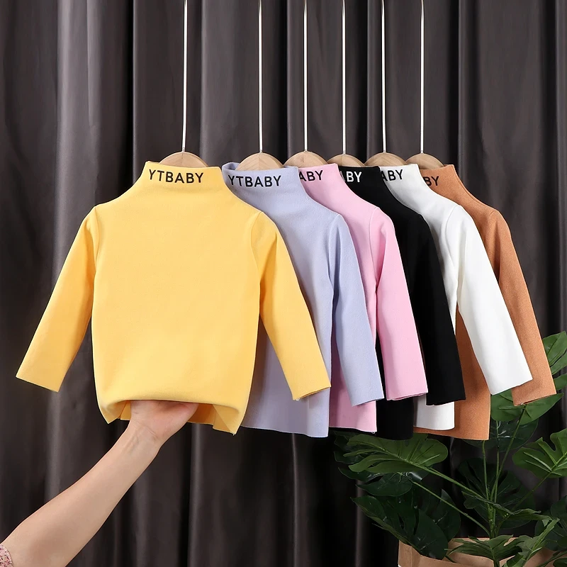 儿童德绒保暖上衣半高领小孩秋冬款男女中小童长袖t恤加绒打底衫