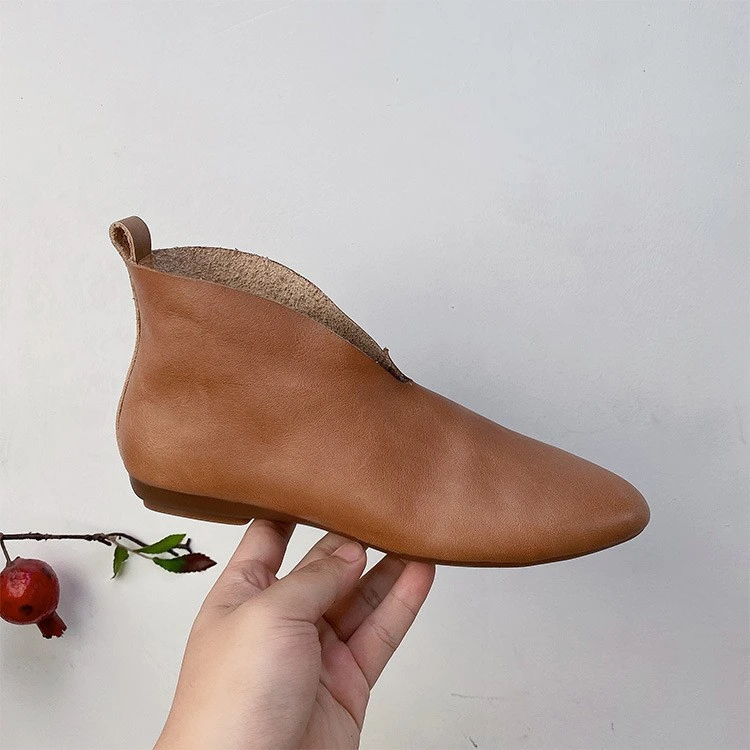 纯色女鞋2025年秋季新款复古短靴浅口休闲及圆头踝靴软底单靴女款