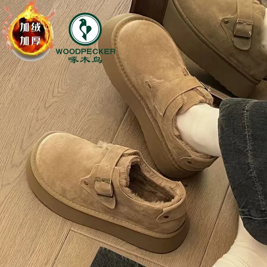 啄木鸟加绒加厚勃肯棉鞋女厚底2024秋冬新款ins百搭懒人保暖棉鞋