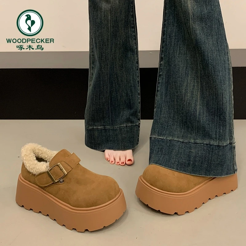 加绒加厚松糕棉鞋女款2024新款冬季勃肯鞋厚底保暖防滑雪地靴