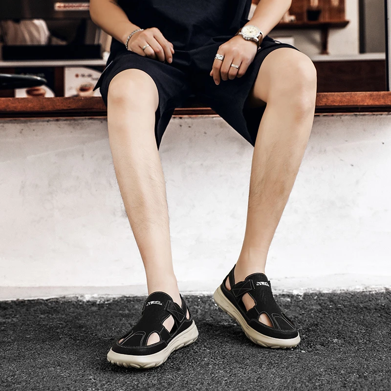 公牛世家爸爸皮凉鞋男夏季外穿防滑休闲男士开车运动包头沙滩凉拖