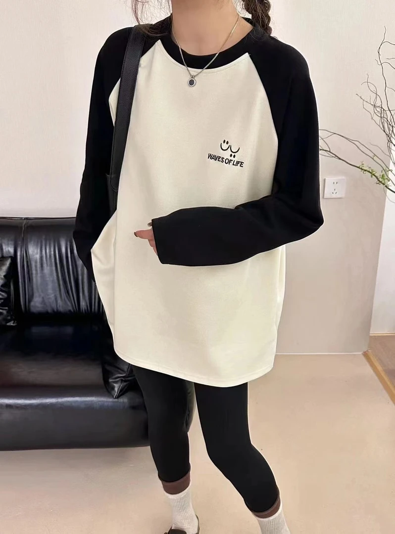 丹丹私服 欧货休闲笑脸磨毛大版T恤