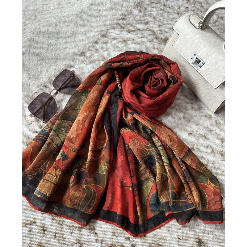 xys-76 【富贵牡丹】 提花 剪花 镂空 香韵纱180*70长巾