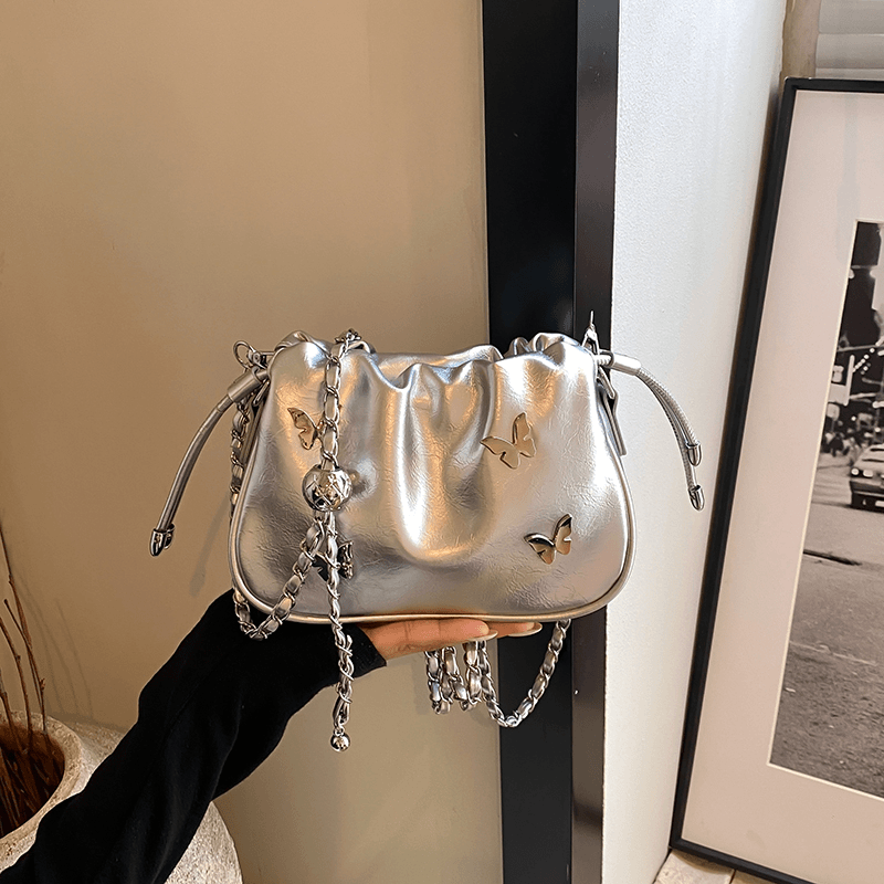 爆款抽绳福袋包2024夏季小众百搭洋气褶皱云朵包链条单肩斜挎包