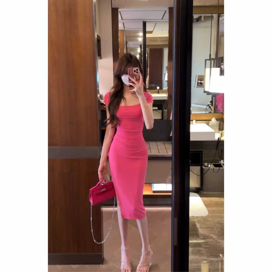 IN MIMIFACE【返场大促】纯欲显瘦紧身蕾丝边短袖连衣裙性感收腰