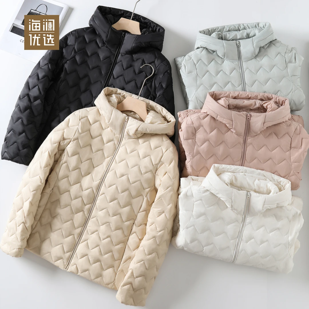 海澜优选▪轻暖舒适女款羽绒服 秋冬修身蓄热保暖连帽白鸭绒羽绒服