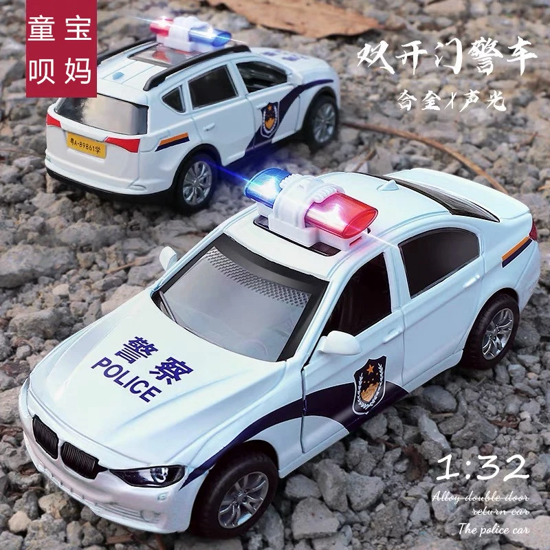儿童合金警车回力轿车模型仿真儿童音乐金属玩具小汽车音效声光