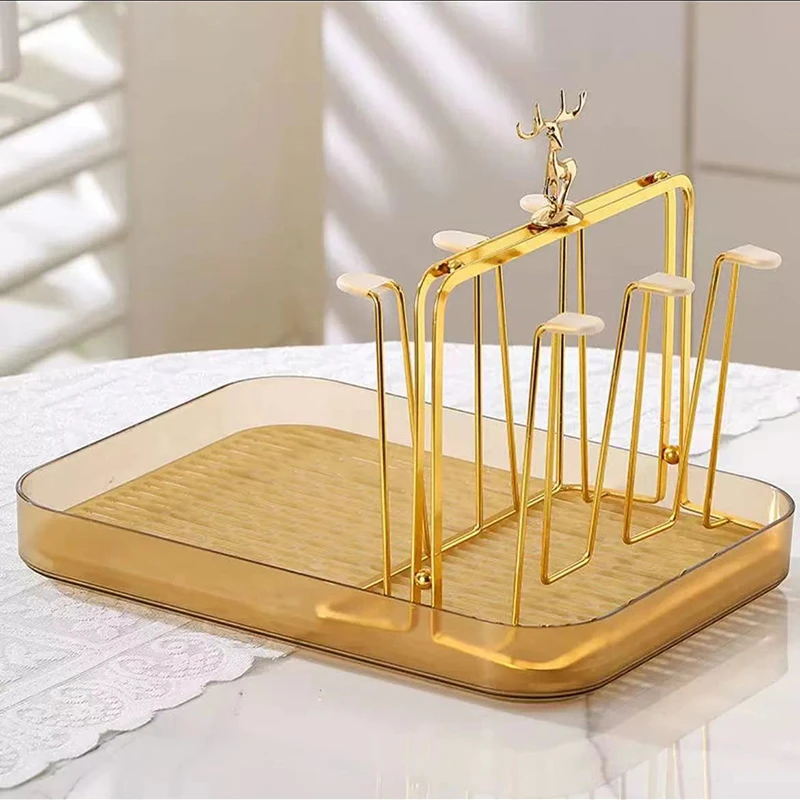 茶杯托盘喝水杯架奶油风双层接水盘琥珀色托盘