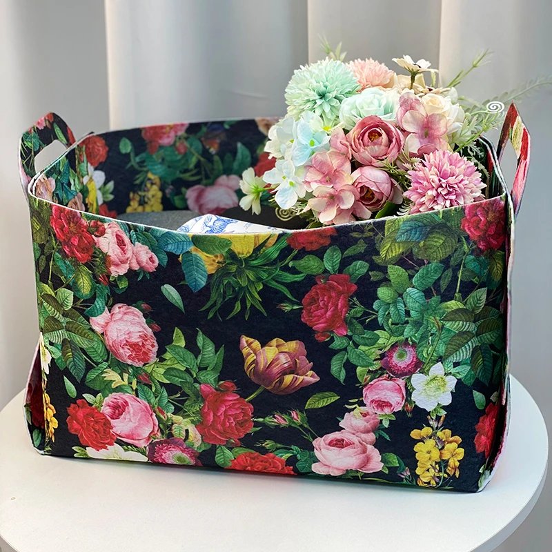 蔷薇家居田园布艺收纳篮杂物玩具化妆品收纳筐可爱碎花内衣置物筐