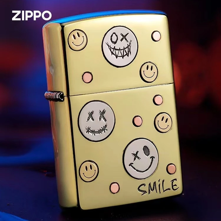 zippo打火机正版 镀金贴章笑脸 男士原装送礼收藏防风DY9802TZ