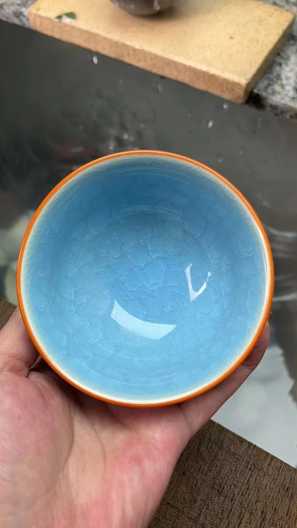 蓝色冰裂平口   陶瓷杯  主人杯