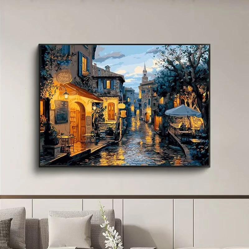 雨季街景 大格四股65*85厘米50色满绣  蒙娜丽莎十字绣简约  绣花