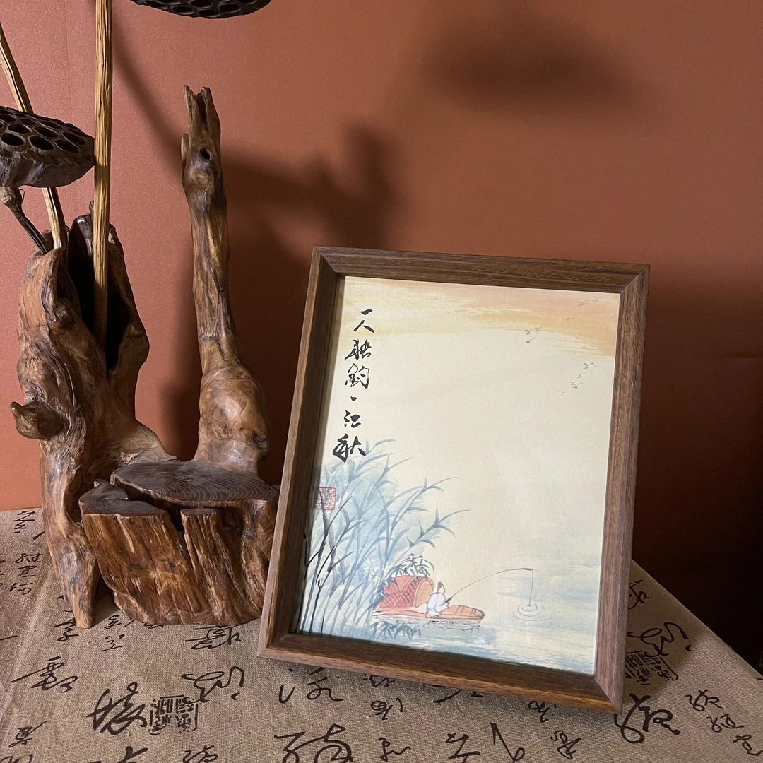 【一人独钓一江秋】小莲文化创意装饰画摆件家居办公室摆台  10寸
