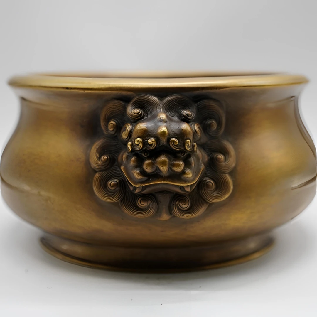 15公分狮耳炉纯手工失蜡法清水皮仿古宣德炉文房雅器焚香熏香纯铜