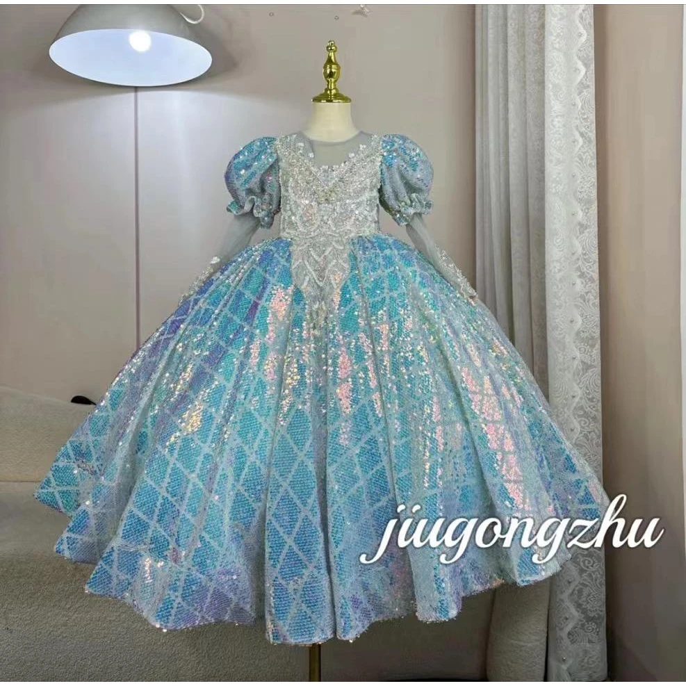 【绮梦流光】女童公气质设计师泡泡袖走秀奢华齐地生日公主裙晚礼服