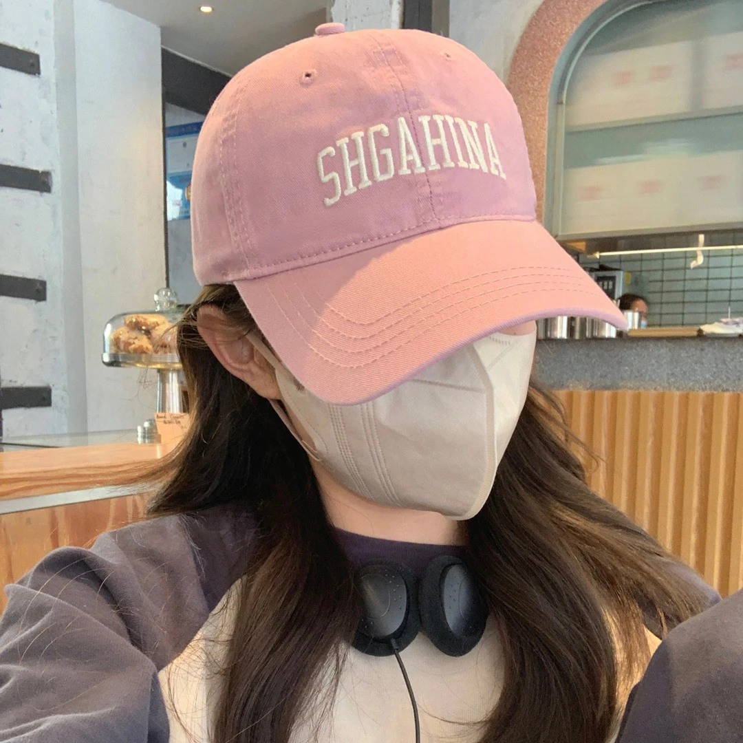 彩阳新款加大帽檐字母刺绣显脸小棒球帽女干枯玫瑰粉百搭鸭舌帽男