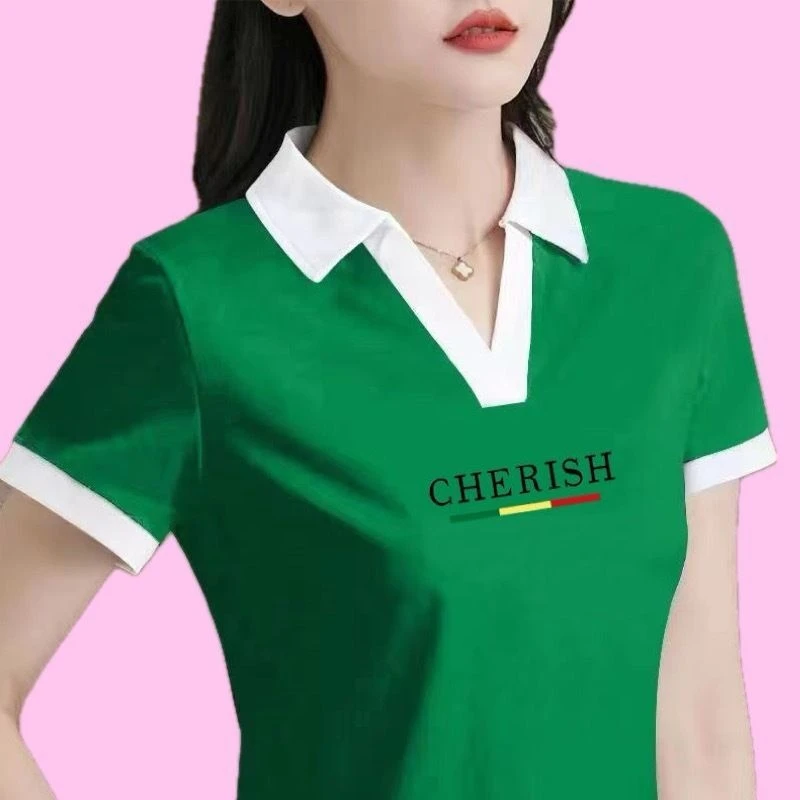 已出货，短袖夏季女士新款翻领修身百搭polo衣宽松休闲体恤上衣女