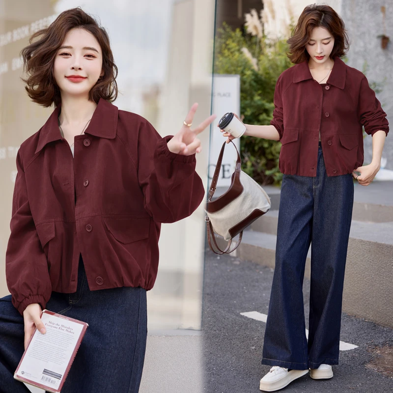 外套春秋显瘦小个子时尚休闲宽松韩版大码洋气短款百搭上衣翻领