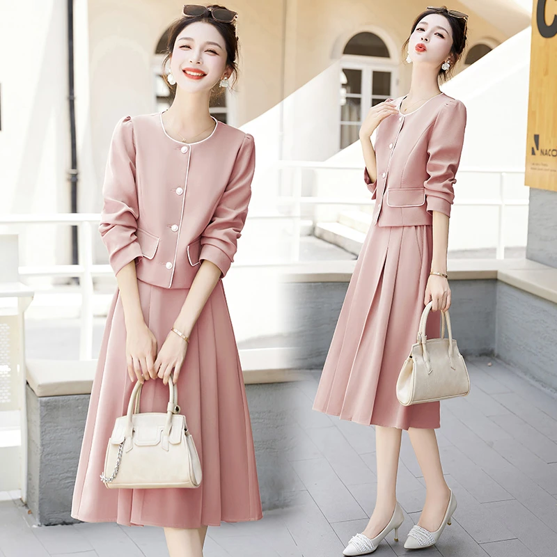 小个子裙子显瘦气质女神范春季秋季春秋长袖洋气收腰修身韩版套装