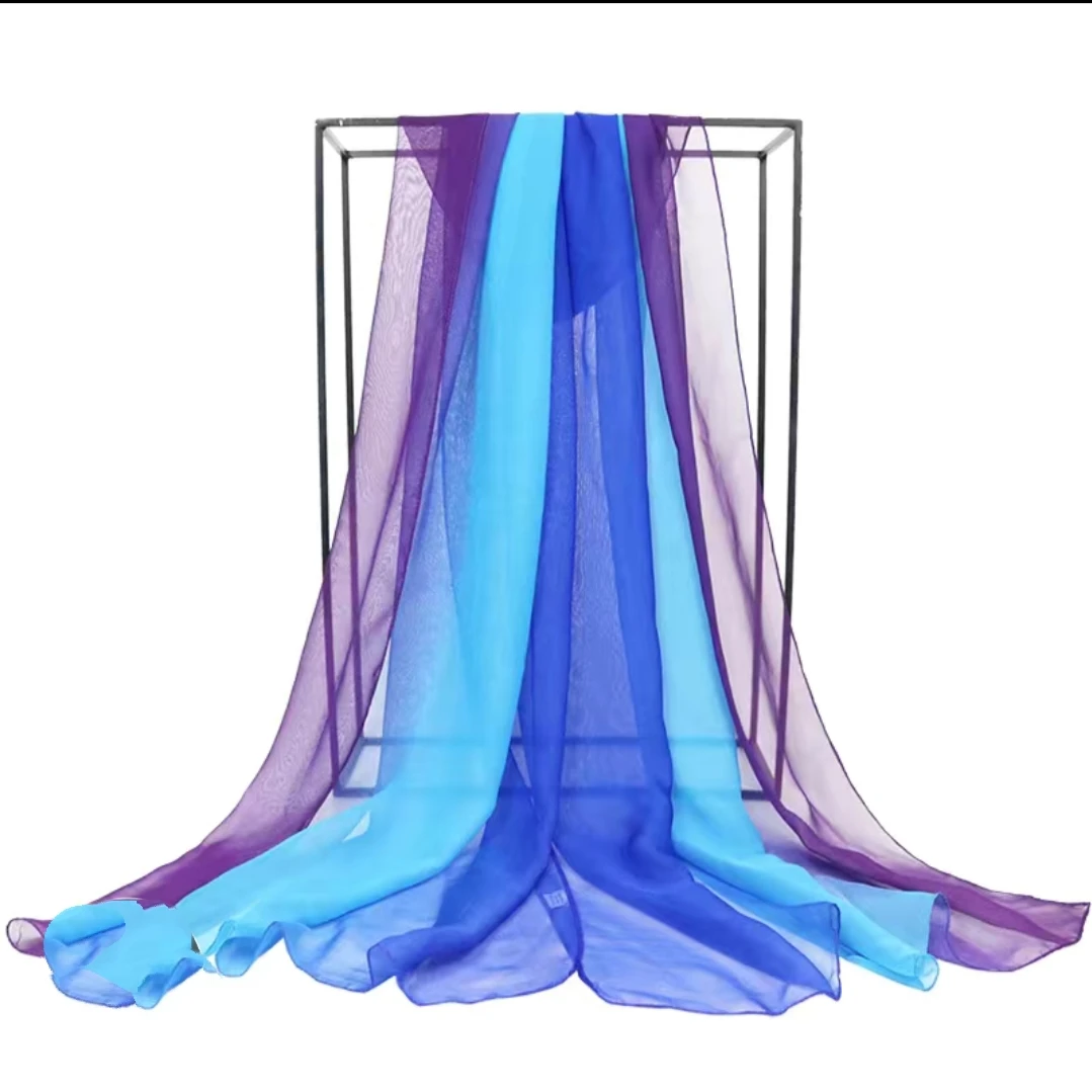 女乔其纱渐变形体丝巾练功走秀舞蹈纱巾飘逸薄围巾团体舞蹈丝巾