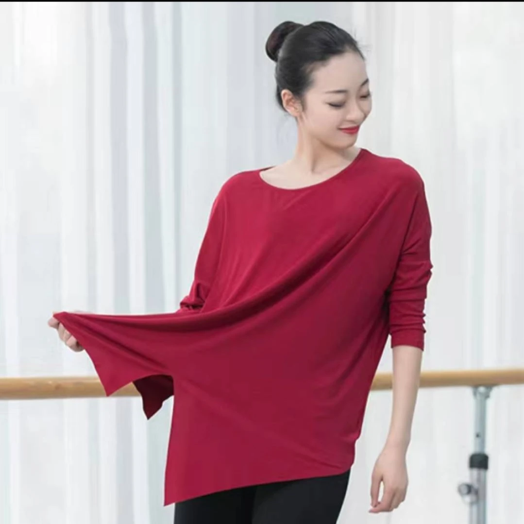 现代形体舞蹈练功服女成人中长袖莫代尔宽松艺考学生教师上衣大码
