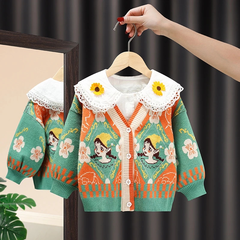女童毛衣秋装针织衫开衫2024新款洋气春秋儿童中大童女孩外套上衣