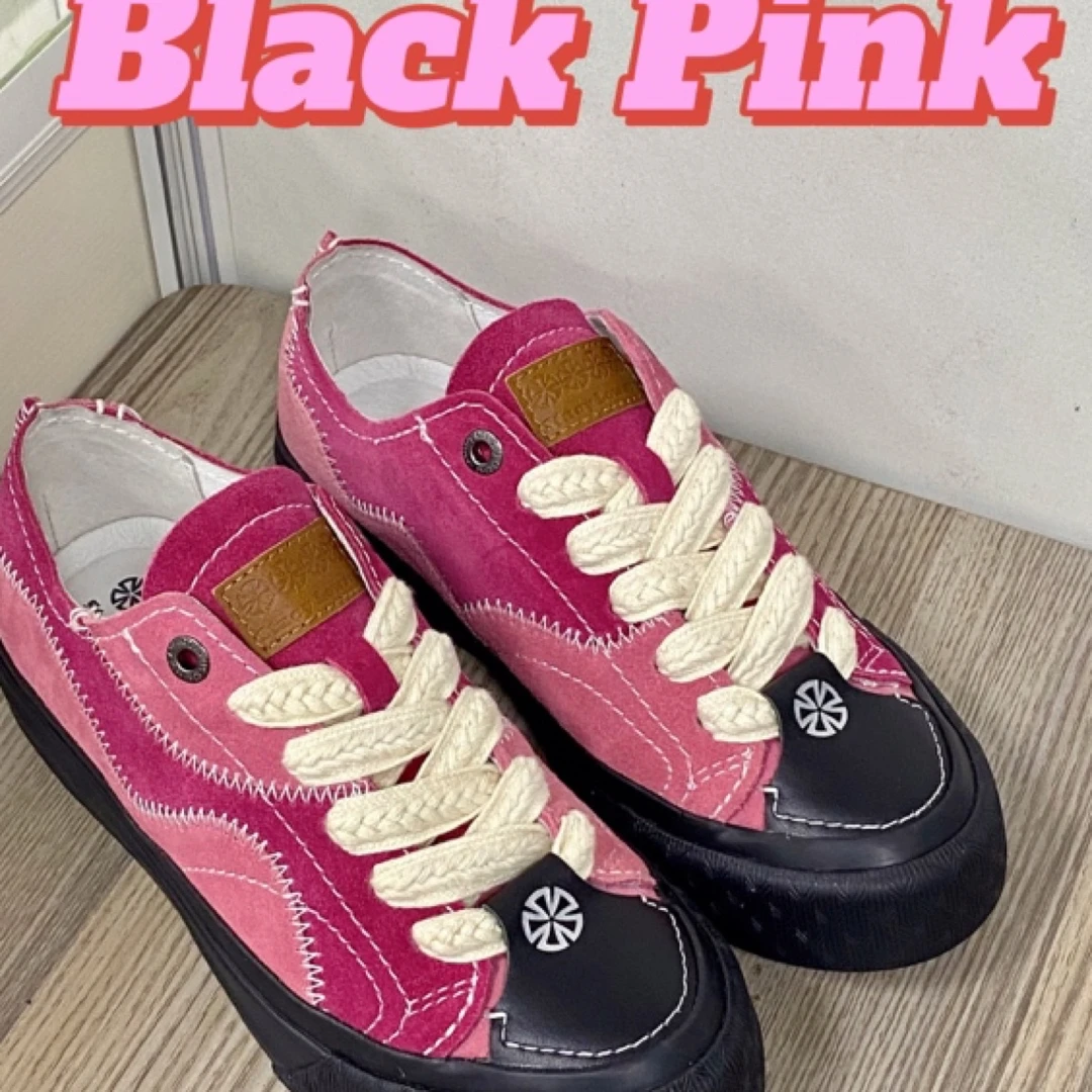 Black&Pink粉色黑色拼接休闲鞋低帮鞋系带粉鞋黑鞋增高女段