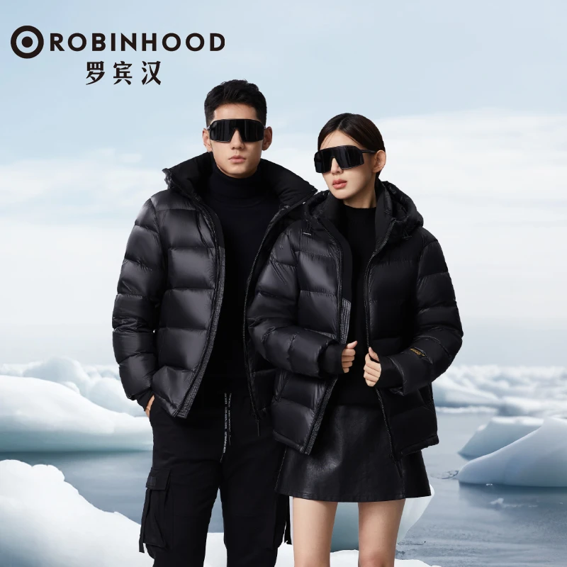 罗宾汉黑色金标加厚时尚90鹅绒服连帽短款羽绒服51023
