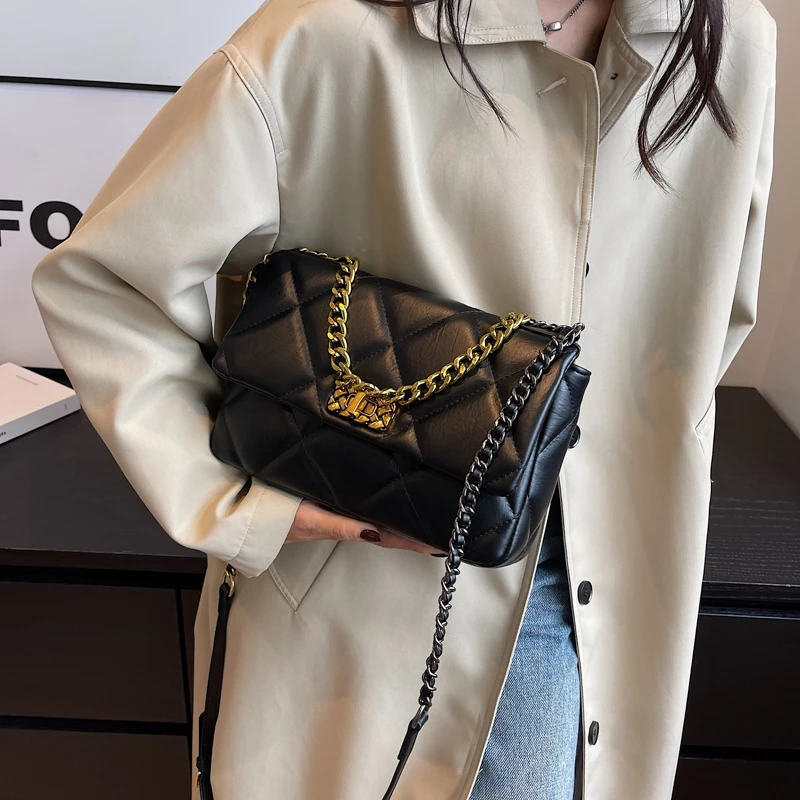 小众质感包包女2023新款小香风菱格链条包大容量女包单肩斜斜挎包