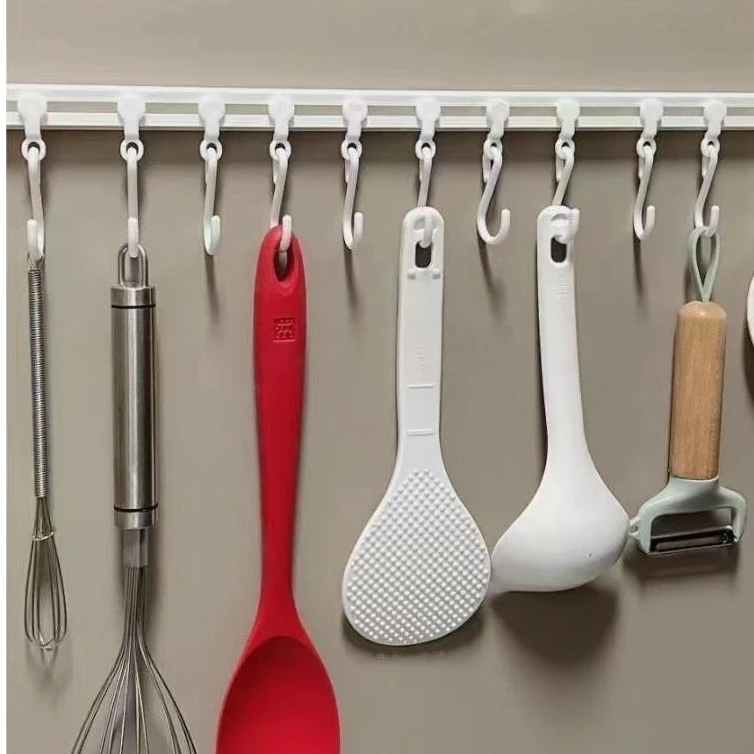 【2把装】滑轨挂钩家用收纳门后粘钩排钩免打孔挂架挂杆连排可滑动