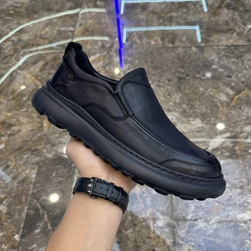 真皮男鞋2024商务休闲皮鞋时尚百搭懒人套脚舒适一脚蹬牛皮鞋子男