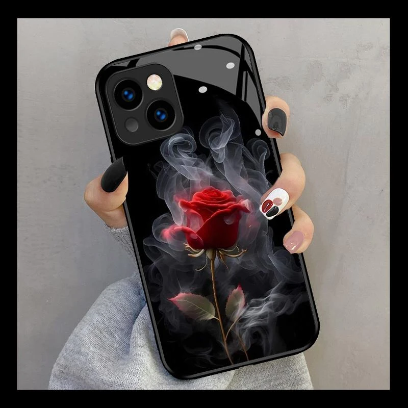 适用烟熏红玫瑰个性iphone15promax高级感新款苹果14plus保手机壳