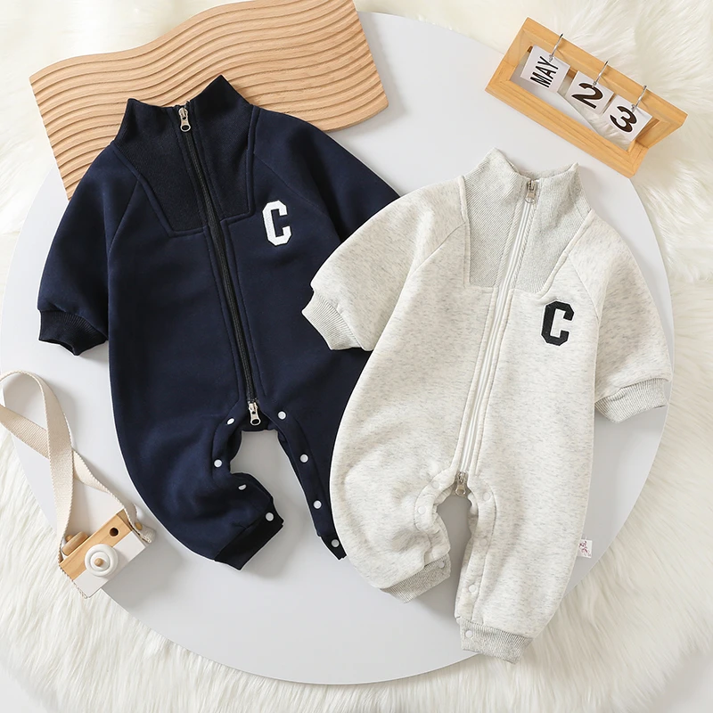【多米牛】9593婴幼儿宝宝韩版加绒连体衣外出哈衣秋冬爬服