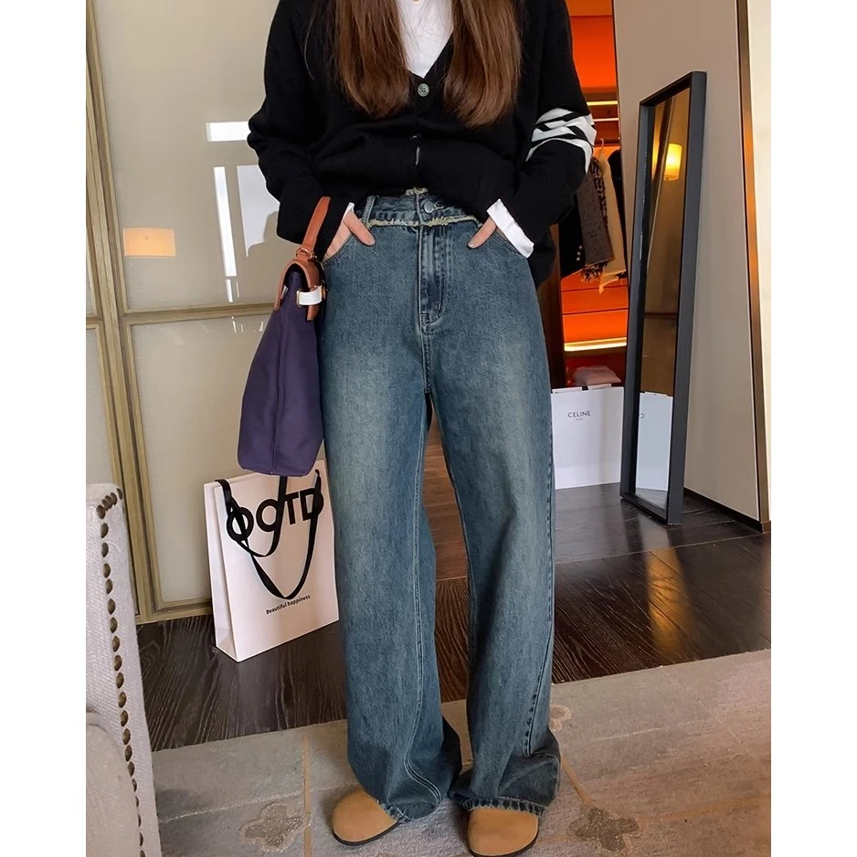 【NAZ微胖大码高端定制】复古做旧流苏直筒牛仔裤