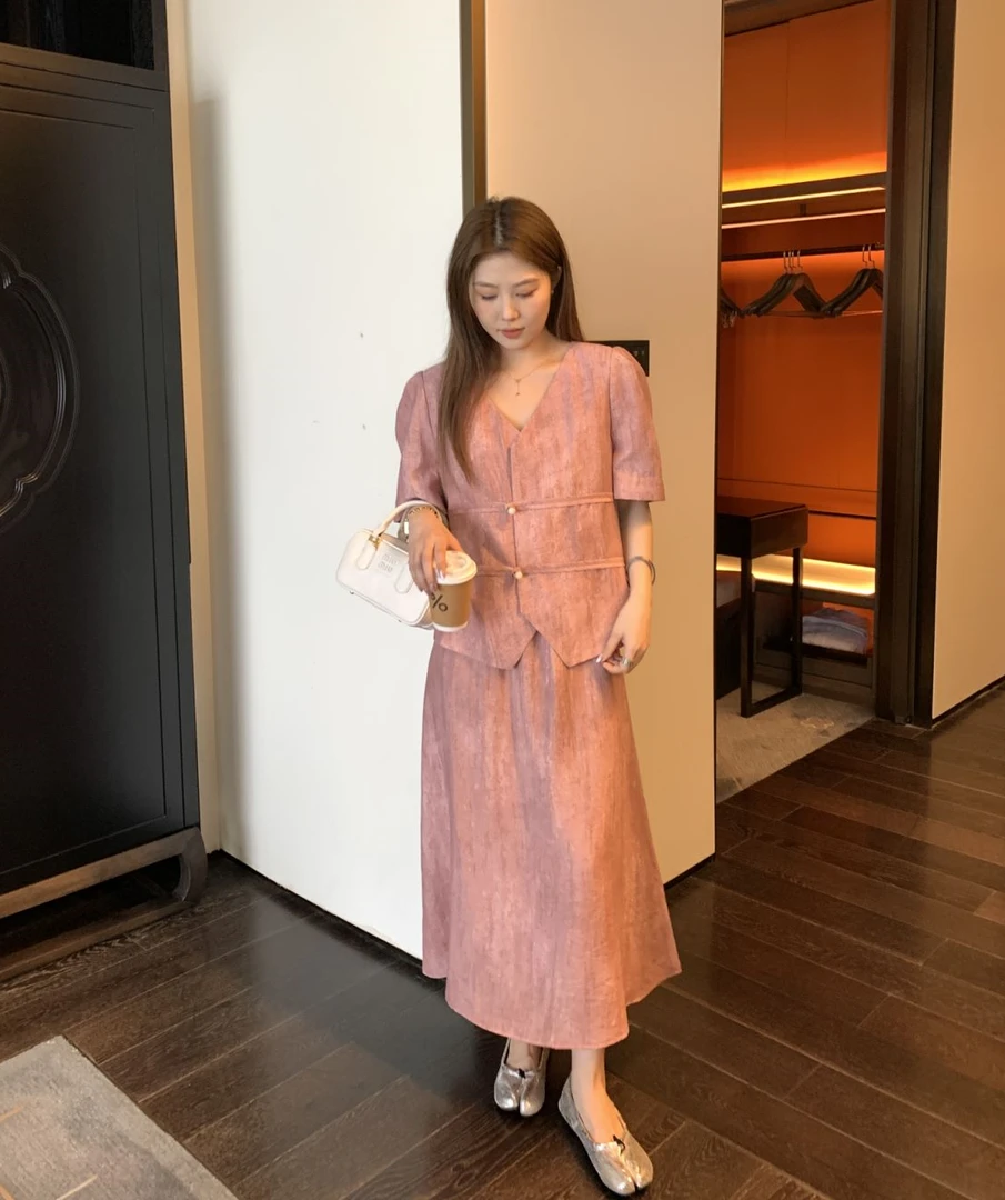 【反季现货-NAZ佳怡微胖定制】高级感时尚气质减龄短袖上衣+半身裙