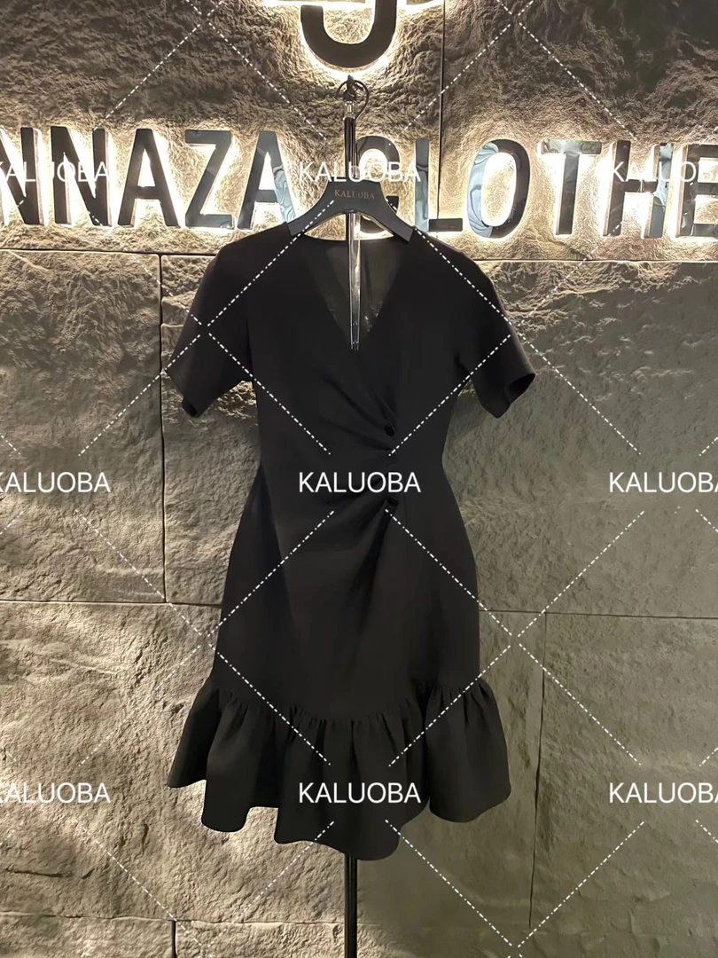 【原创大码设计师款女装】2024立体打褶掐腰显瘦高级感连衣裙5356