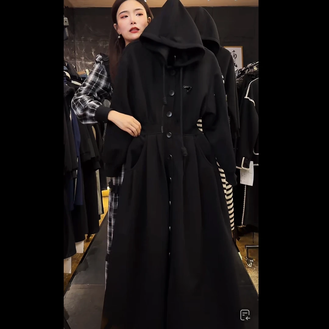 【原创设计师款女装】原创大码定制黑色连帽外套连衣裙4123#
