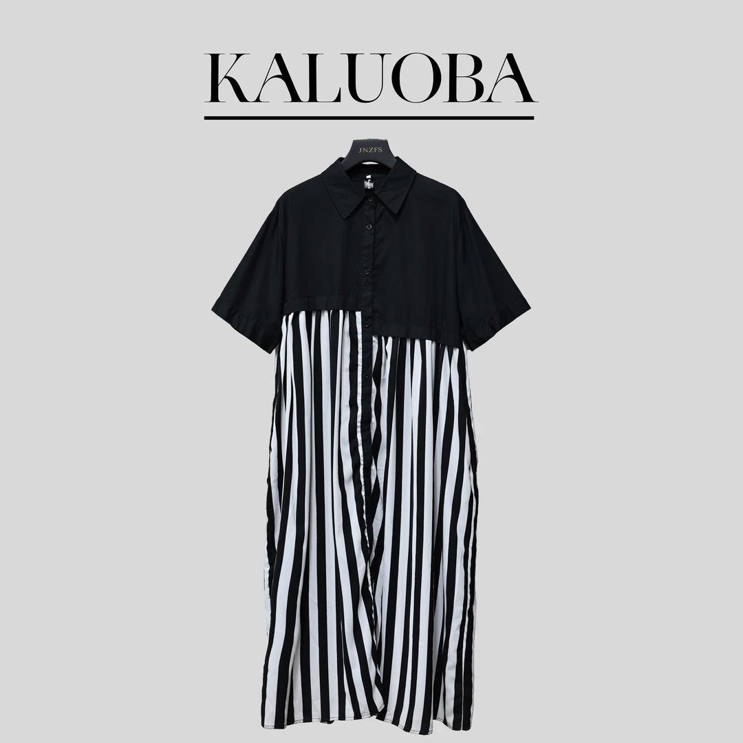 【原创设计师款女装】条纹短袖polo减龄显瘦连衣裙大码女装2421#