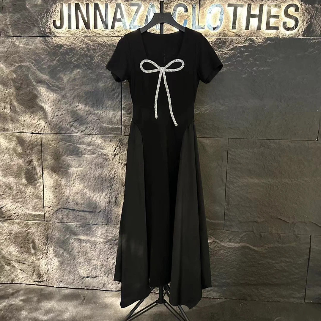 【原创大码设计师款】夏季新款显瘦大蝴蝶结气质款大码连衣裙4667