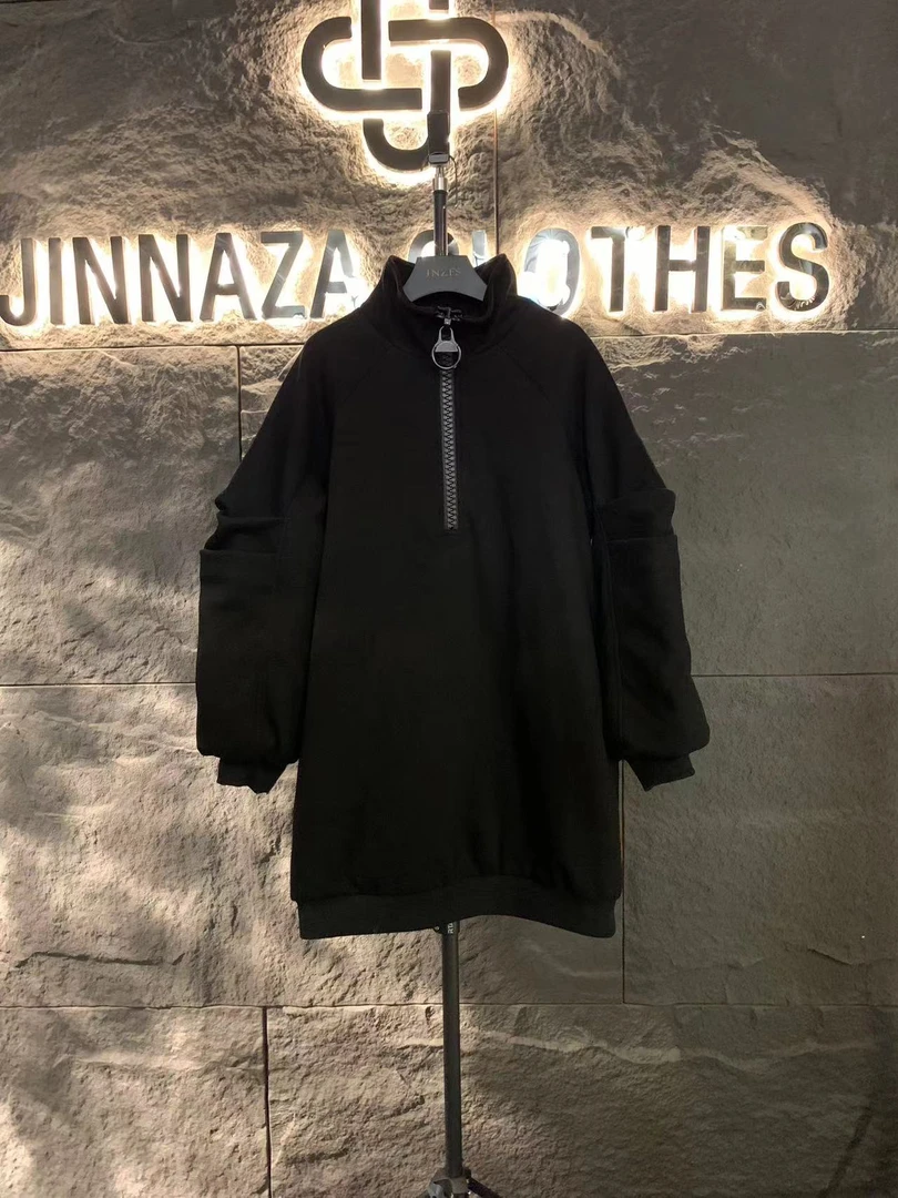 【原创设计师款】2023新款时尚拉链立领加厚卫衣裙4259