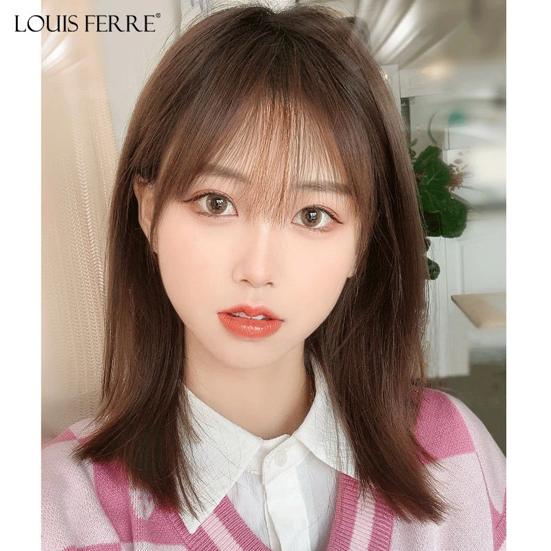 假发女中长发全头套逼真人发丝圆脸发型修颜中长锁骨发全真假发套
