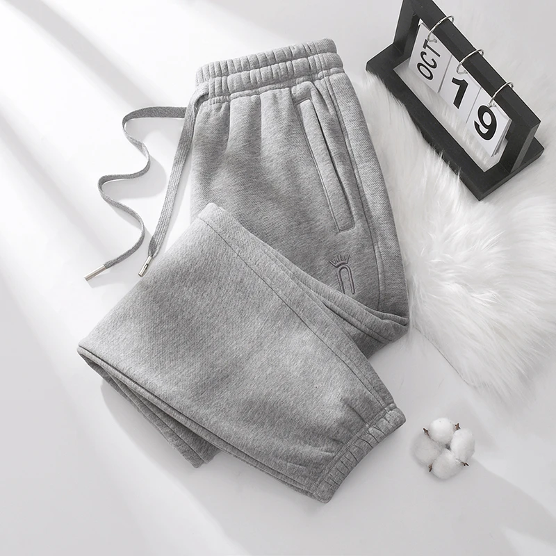 高档小个子九分裤女士运动高腰休闲裤外穿宽松秋冬季加绒加厚百搭