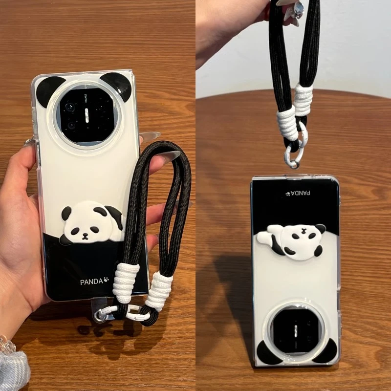 小众ins趣味立体趴趴熊猫挂绳适用x5手机壳新款斜挎华为matex5折