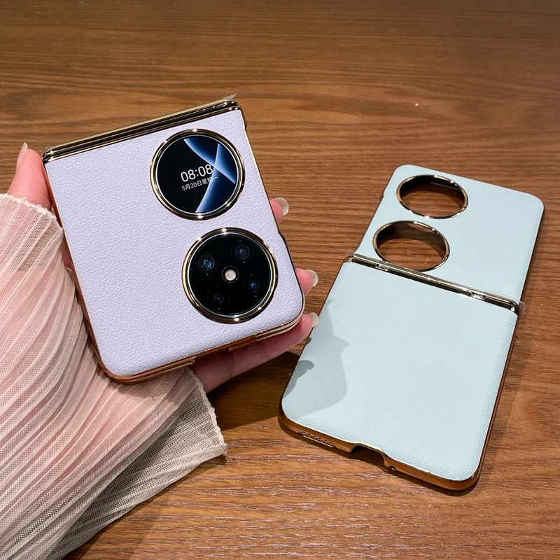 适用华为pocket2手机壳新款折叠pocket2高级女网红电镀皮质保护套