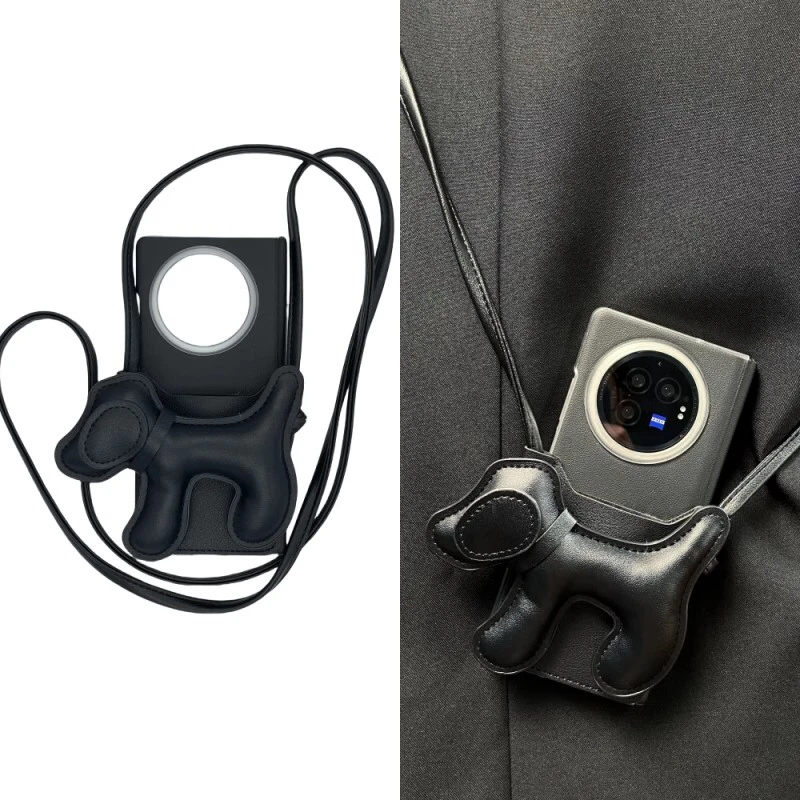 小众ins黑色卡包狗狗斜挎适用vivoxfold3手机壳折叠屏新款挂绳viv