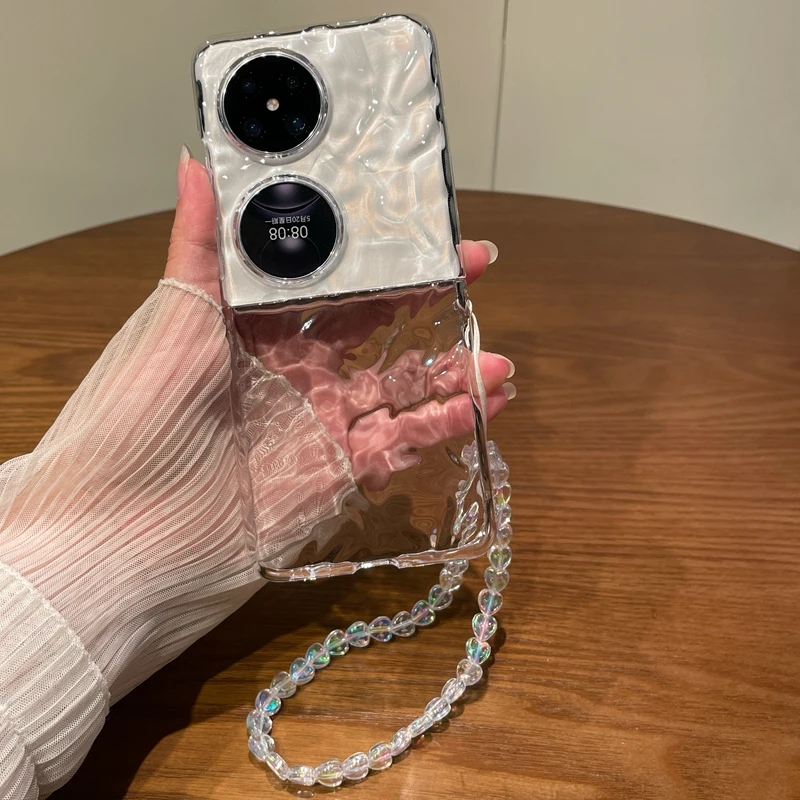 适用华为pocket2手机壳宝盒折叠屏新款海波纹水晶透明壳华为p50po