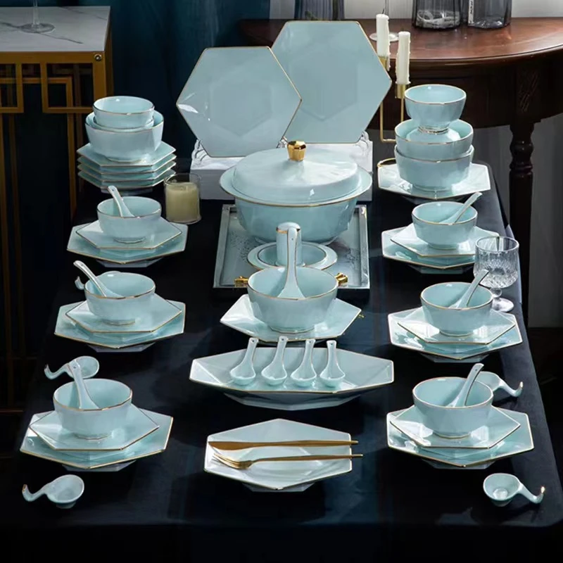 2023景德镇影青白瓷碗碟套装家用骨瓷碗盘碟勺子组合全套乔迁送礼