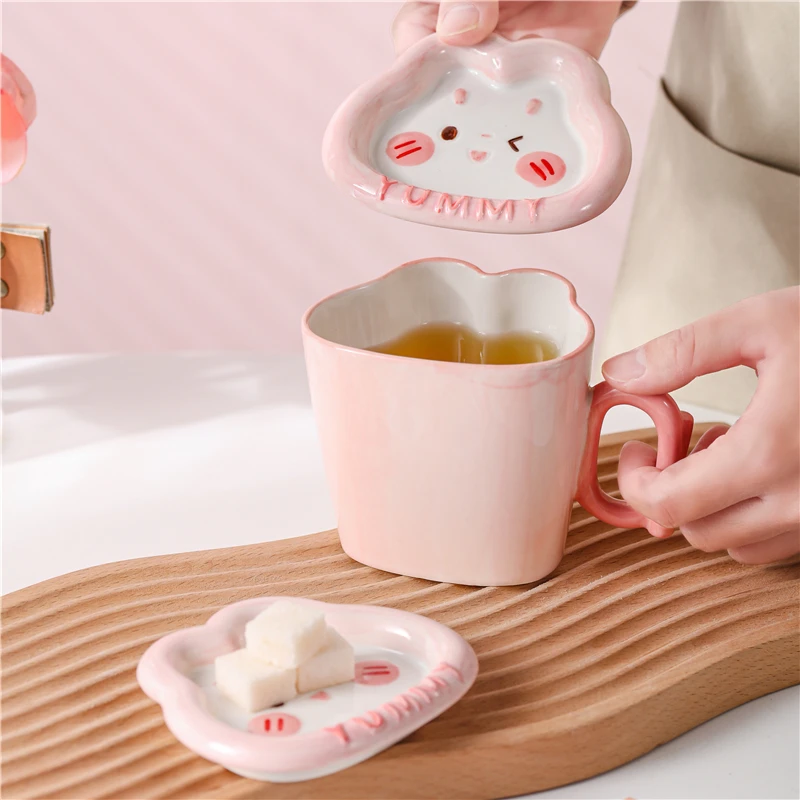 亚米兔子陶瓷杯子带盖可爱釉下彩手绘早餐牛奶马克杯家用个性水杯