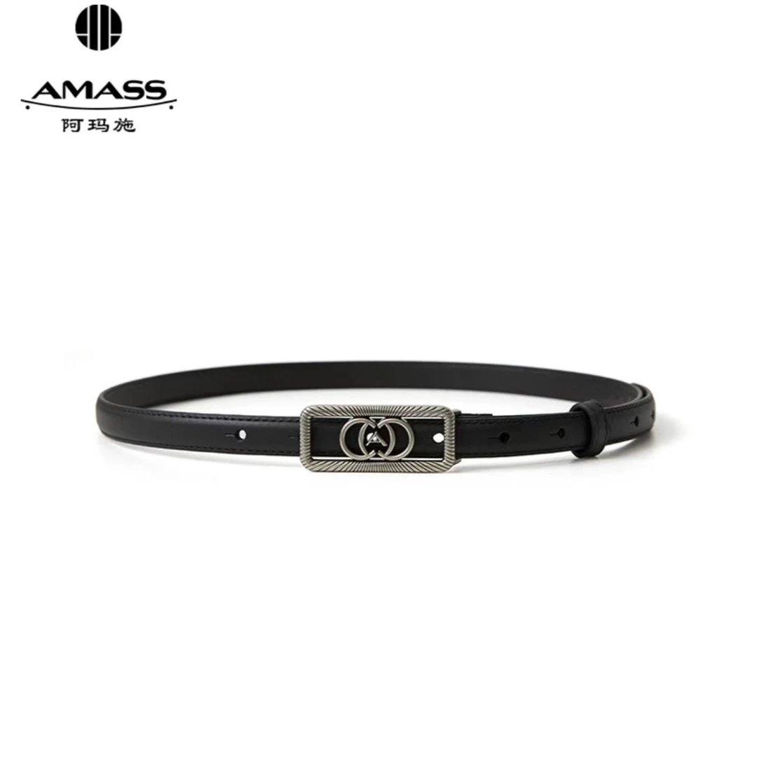 AMASS/阿玛施黑色方扣皮带经典复古带扣阿玛施女士腰带   5900550